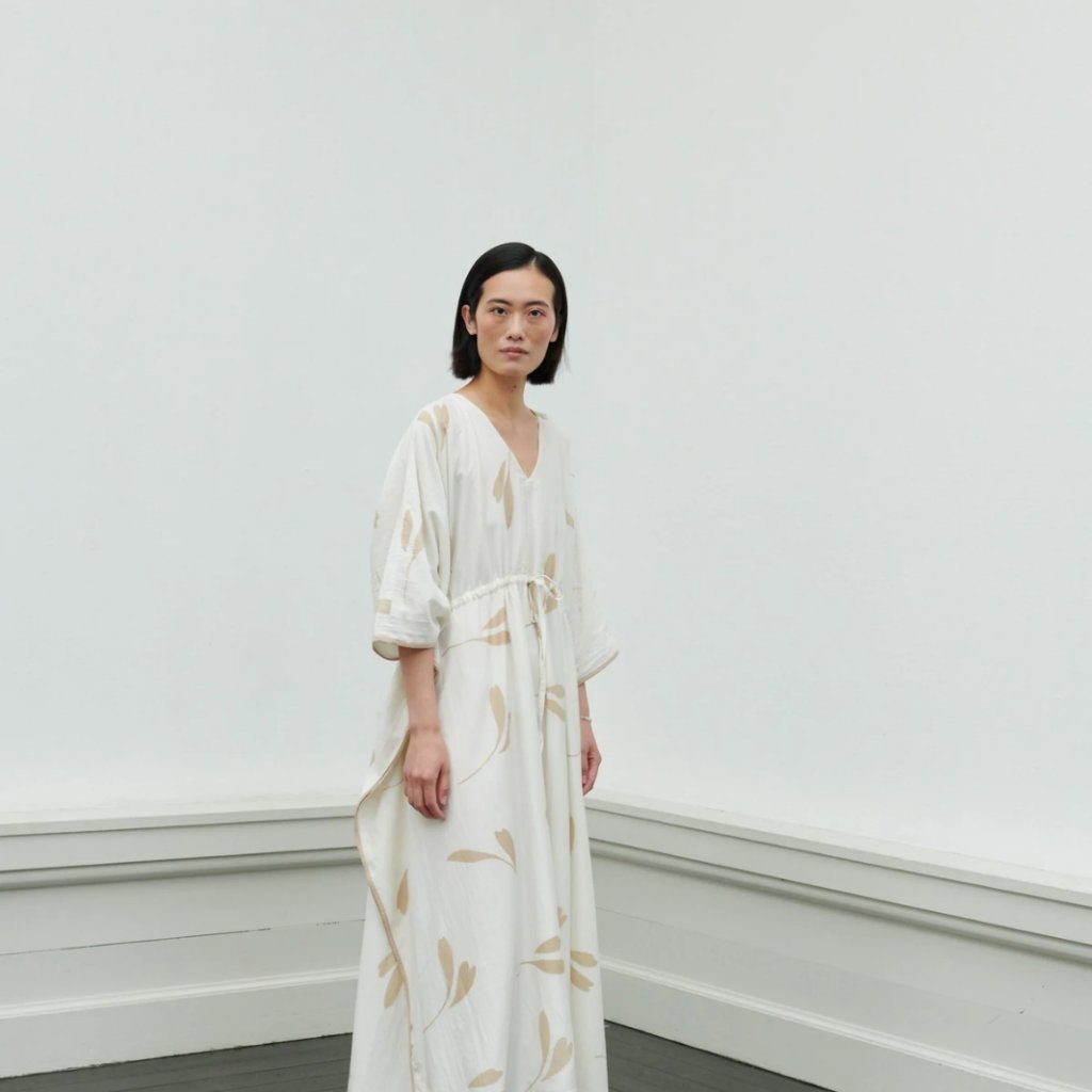 Skall Studio Seville Kaftan Cream Printed Oversized Maxi Dress Xs S 36